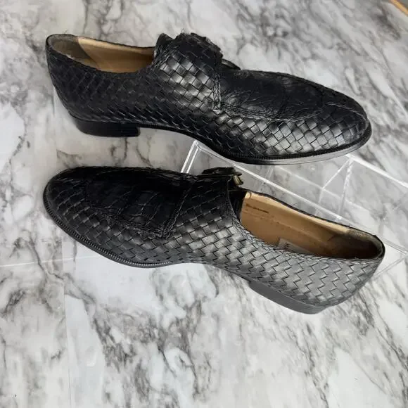 Magnanni Black Crocodile Leather Woven Monk Strap Dress Loafers Mens Size 9 M - Picture 5 of 12
